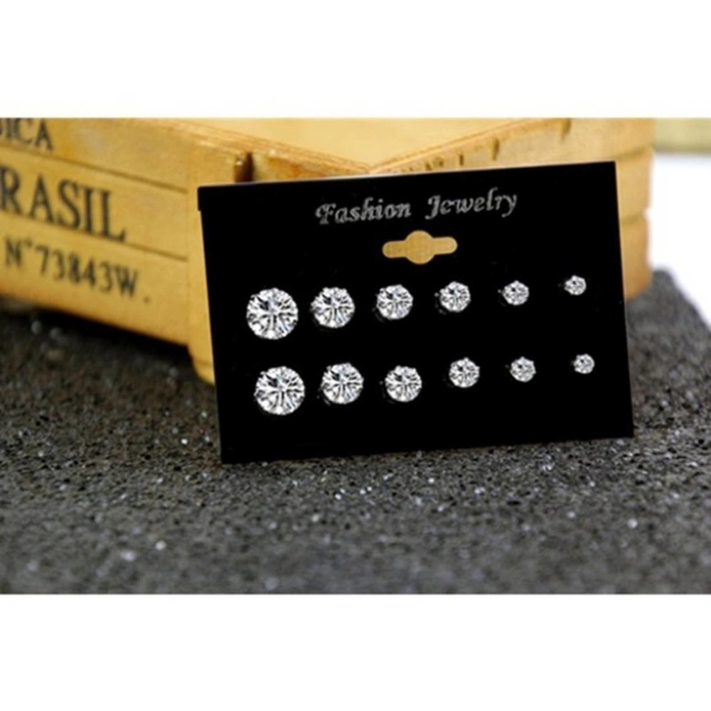 Silver Set of 6: Faux Diamond Earring Studs